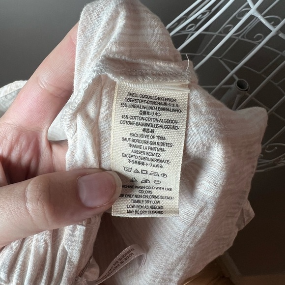 Free People Women's Linen Striped Off Shoulder Tie Hello There Beautiful Top M - Picture 6 of 7